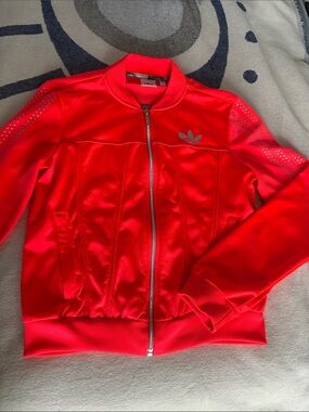 adidas Original VERY RARE Orange/Red Zip-Up Track Jacket with Trefoil